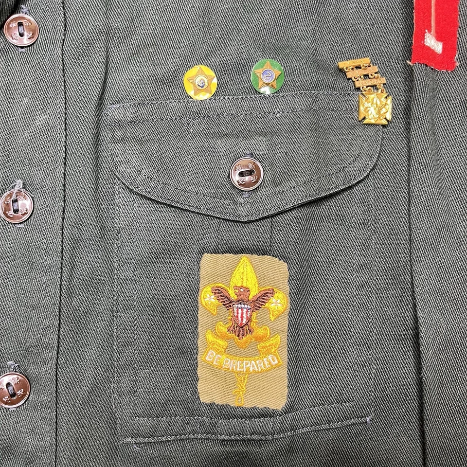 Boy Scouts of America BSA Button Up Shirt Green Mens Small Vintage Patches - Image 2 of 4