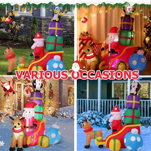 Blow Ups Santa Claus Reindeer on Sleigh with Gift Boxes, Built-in LED Lights🎅🏻 - Picture 10 of 48