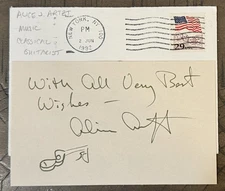 ALICE ARTZT SIGNED 3"X5" INDEX CARD & ENVELOPE AMERICAN CLASSICAL GUITARIST
