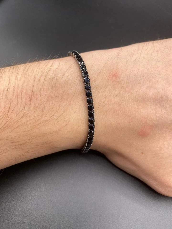 Pulseira de tênis feminina 10 quilates redonda preta criada em laboratório diamante ouro preto 14k por cima - Imagem 2 de 4
