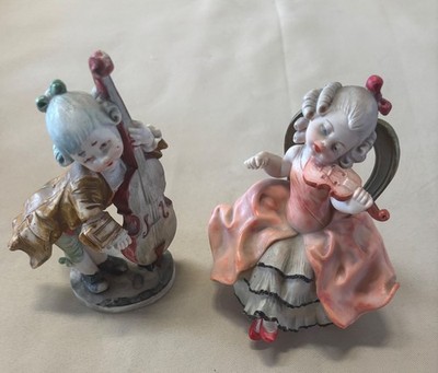 Set of 2 Figurines Playing Instruments Cello & Violin Siblings Made In Italy
