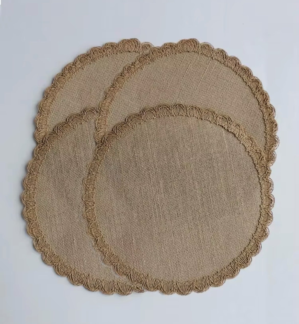 (Y) Set of 4 Jute Placemats, Natural Hessian Round Table Mats, 38cm