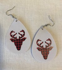 Buffalo Check Deer Faux Leather Teardrop Dangle Earrings New