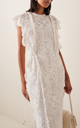 Zimmermann Dress Floral Broderie Scallop Trim Stand Collar White Size AU 0 XS - Picture 4 of 24