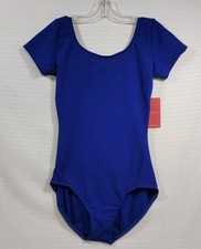 Capezio Royal Blue Short Sleeve Leotard Scoop Front Back Sz. Adult Medium