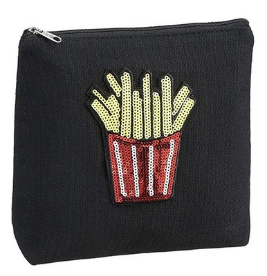 Ganz - Fun Food Black Cosmetic Bag, Sequin French Fries, 8 1/2'' W. x 6 3/4'' H.
