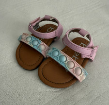 Bebe Baby Shoes Pink/Blue Pop-It Size 2-3 quick closing Straps Summer Unicorn