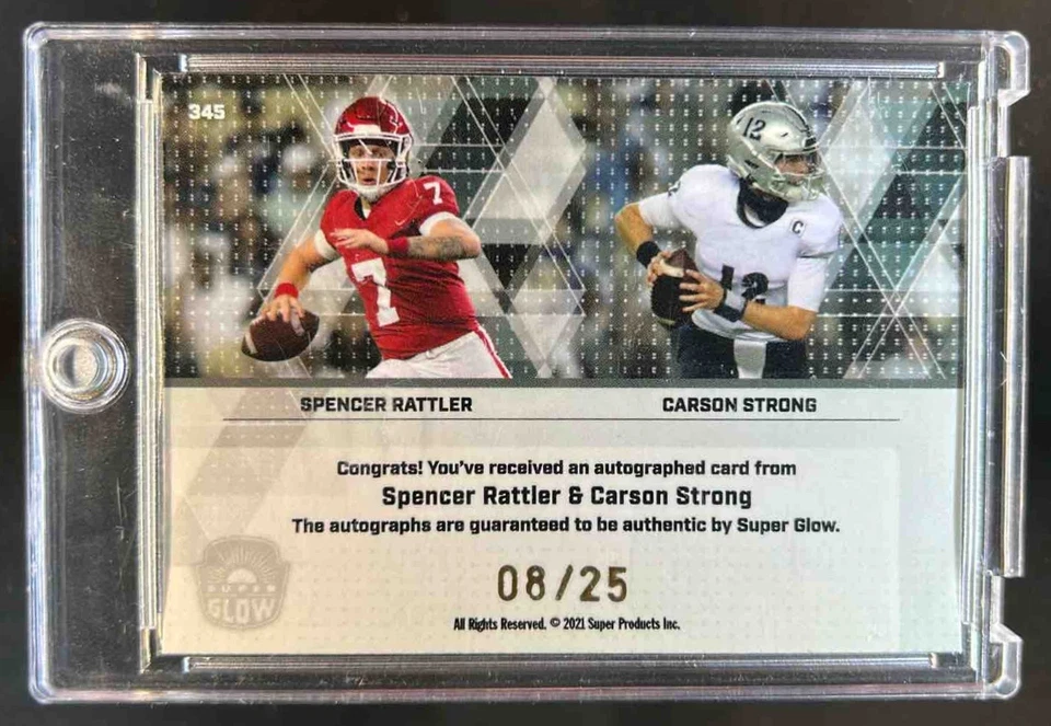 2021 Super Glow Sports Spencer Rattler Carson Strong Dual Auto Silver #8/25 - Image 2 of 2