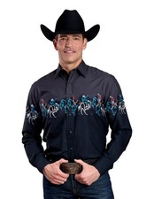 Roper Western Shirt Mens Rodeo Border L/S Black 03-001-0421-0108 BL