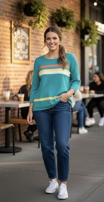 SIZE 1X Belle  By Kim Gravel NEW Funky Cool Striped Lightweight Sweater
