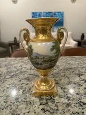Porcelain vase with gilt decoration and maritime landscape , Old Paris style