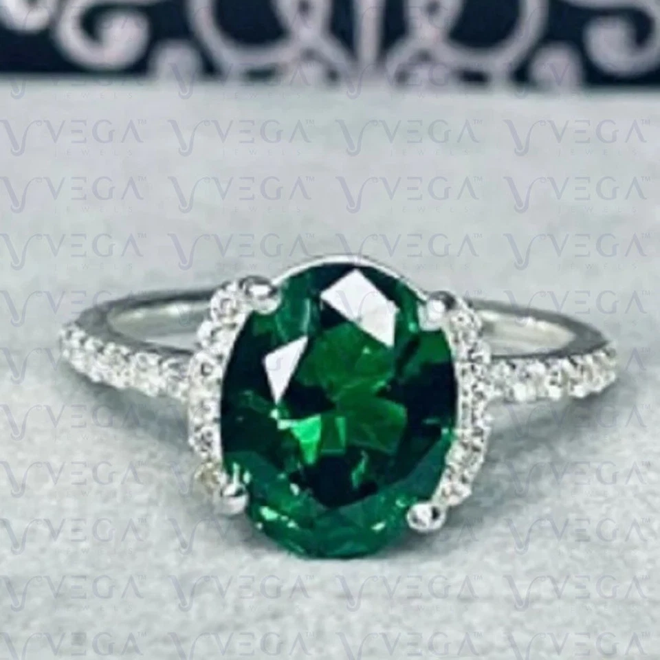 Обручальное кольцо овальной формы с натуральным изумрудом и бриллиантом 4,30 карата 950 карат с платиновым покрытием - Изображение 4 из 4