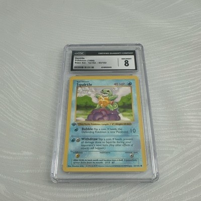 Pokémon 1999 Squirtle Base Set 1st Edition CGC 8 #63/102 English Card