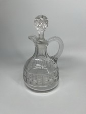 Clear Glass 6.5" Cruet With Stopper Decorative Cut Glass Pattern Handle Vintage