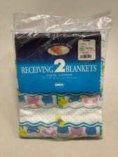 Vintage Owen Receiving Blankets Set Sleepy Baby Animals, 100 Cotton Flannel
