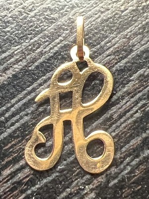 Vintage 14k massives Gelbgold kursiv H Name Initiale Monogramm Buchstabe Charm Anhänger
