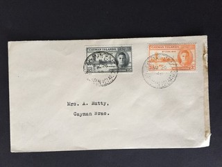 CAYMAN IS 1946 VICTORY SET ON COVER FIRST DAY POSTMARK TO LOCAL