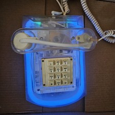 Vintage Roxanne Telephone Light Up Neon Blue Model 9221-8 Clear See Through
