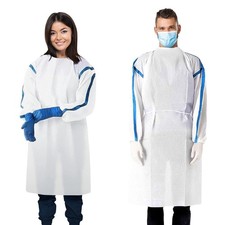 White Disposable Isolation Gowns 35 GSM SMS Elastic Wrists 5 Pack X-Large