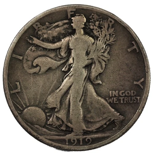 1919-D Denver Walking Liberty Half Dollar 50c Fine FN to Very Fine F/VF