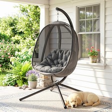 Outsunny Folding Hanging Egg Chair w/ Cushion and Stand for Indoor Outdoor Grey