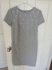 Michael Kors Gray Short Sleeved Shift Dress Size S Silver Toned Studded Front