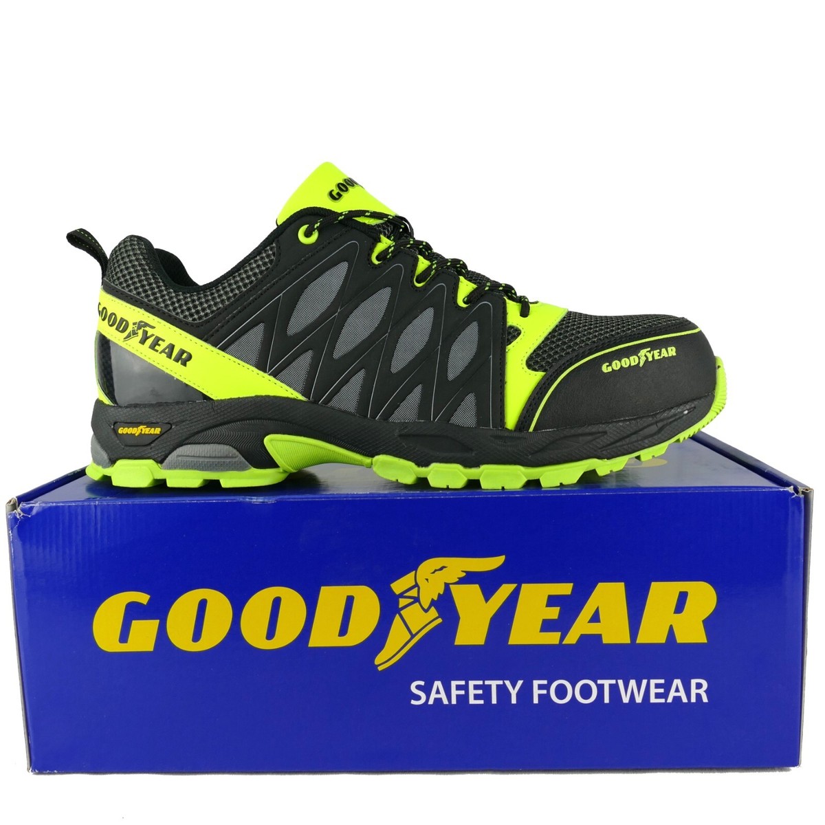 Goodyear Herren Sicherheitsschuhe S1 PS SR FO – Leichte metallfreie Arbeitsschuhe mit Schutzkappe, durchtrittsicher, atmungsaktiv und rutschfest (Schwarz/Weiß, 39 EU
