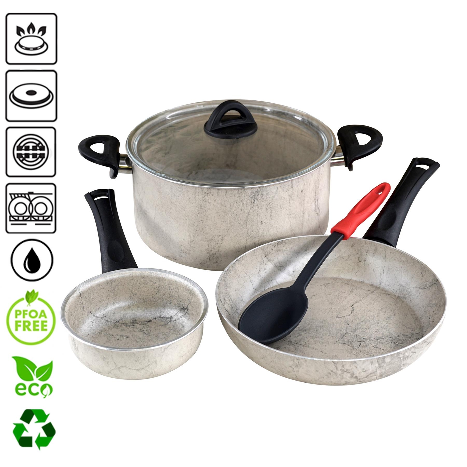 NonStick Cooking Set 5pc Pots Pans Cookware for Gas Halogen Electric