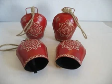 S/4 NEW hdptd red cream Cow goat dinner decorative metal bells Country Farm