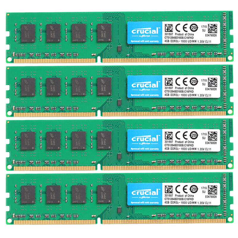 Crucial 16GB 4x 4GB DDR3 1600MHz PC3-12800 UDIMM Desktop