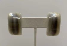 Unique Rectangular White & Gray Clip-On Earrings Fashion Jewelry Unmarked