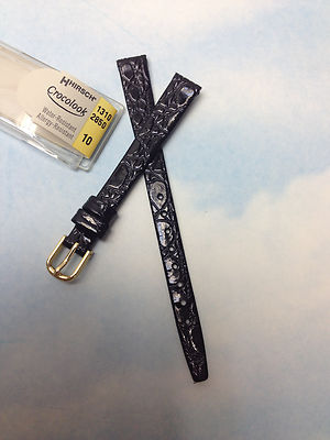10mm BLACK  VINTAGE HIRSCH  CROCO LOOK  HIGH QUALITY  WATCH BAND   NEW OLD STOCK