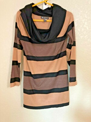 WOMEN'S PULLOVER SWEATER BROWN STRIPED SIZE