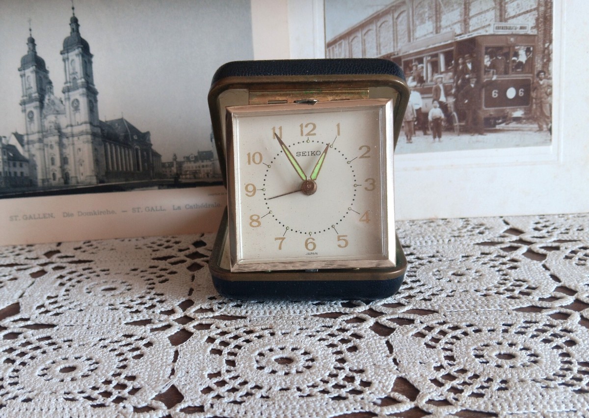 Vintage alarm clock, Seiko, travel, mechanical, wind up