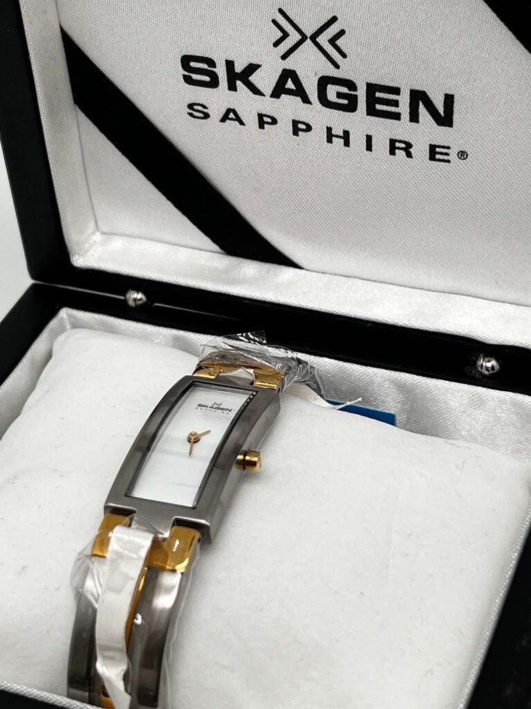 Skagen Womens Watch NIB Skagen Ladies Bracelet Watch Sapphire Round Stainless  main image 2
