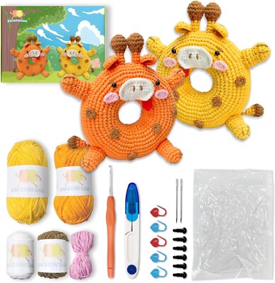 Crochet Kit for Beginners 2PCS Giraffe,Easy Instructions,DIY Animal Crochet Kit