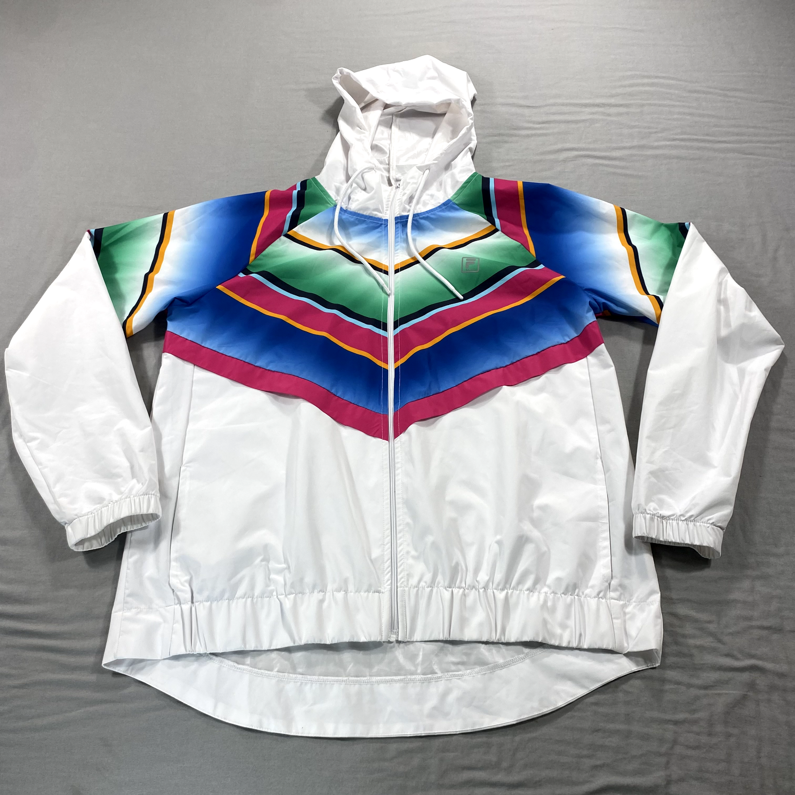 Giacca sportiva Fila donna grande bianca a righe giacca a vento full zip cappuccio donna