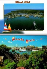 Cartoline 2~4X6 WOODS HOLE, MA Massachusetts VISTA PORTO lungomare e barche a vela