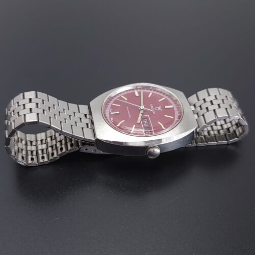 Vintage Croton Burgundy Aquamatic Date Day Stainless Steel Swiss Watch READ - Picture 8 of 13