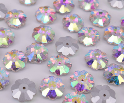 100pcs Flower middle Hole Crystal Rhinestone Glass Faceted Jewels Sew On Bead
