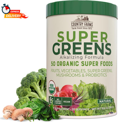 COUNTRY FARMS Organic Super Greens Natural Flavor, 50 Organic Super Foods, Packe