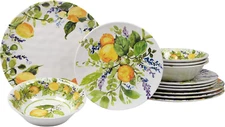 Lemon Zest 12-Piece Melamine Dinnerware Set, Service for 4 – Unbreakable Outdoor