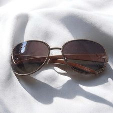Vintage Round 70s Brown Sunglasses Oval Plastic Metal Aviator