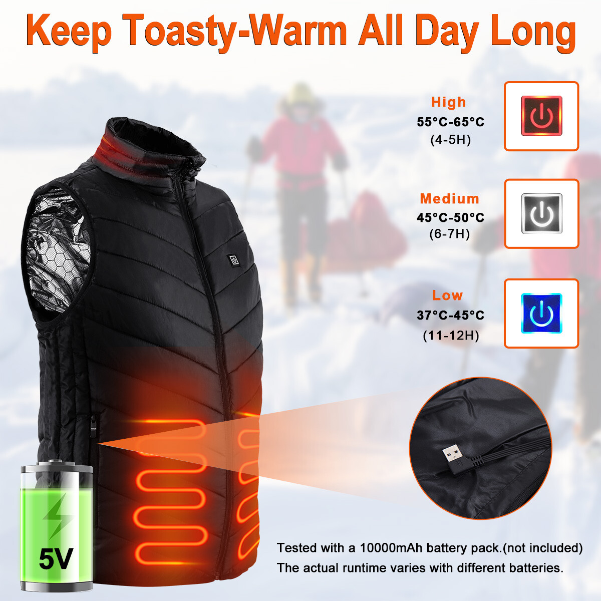 Electric USB Heated Vest Jacket Gilet Warm Up Heating Pad Body Warmer