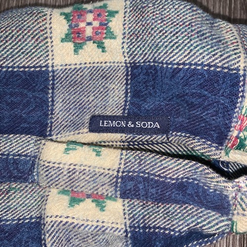 Vintage 90s Lemon & Soda Woven Plaid Geometrical Flannel Shirt Sz. M Baggy - Picture 9 of 10