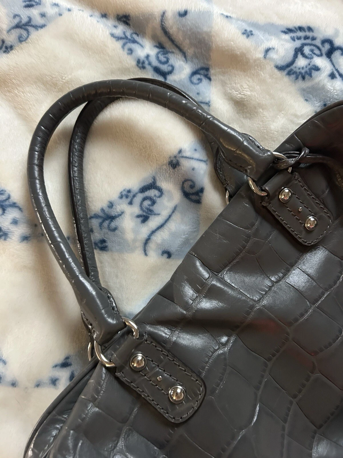Borsa a mano Michael Kors Hamilton in pelle grigia coccodrillo goffrata borsetta tote bag
