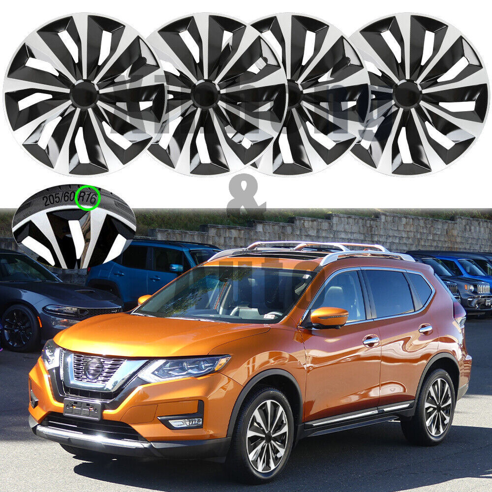 4 Silver 16 Inch Wheel Covers for Nissan Rogue 2008-2024 Snap On Full Rim Hubcaps