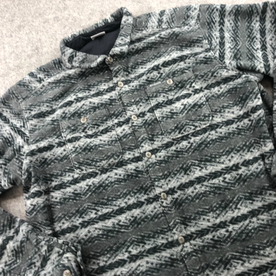 Columbia Shirt Mens 2XL Gray Geometric Fleece Long Sleeve Regular Fit Shacket - Image 3 of 4