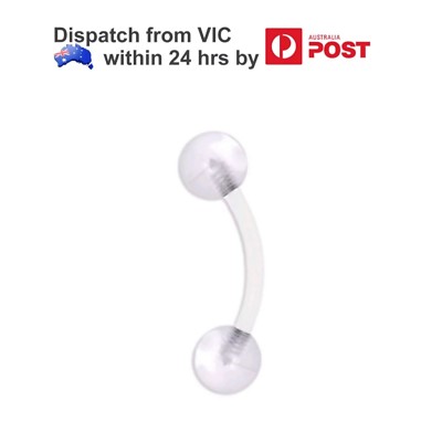 Invisible Clear Plastic Curved Barbell. Transparent In Colour Ear, Lip, Eyebrow Piercing For Work Or School. Acrylic Post With Screw On End - Foto 4
