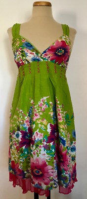 COCO & TASHI Summer Cotton Halter Top Dress Green Floral Print Size Medium